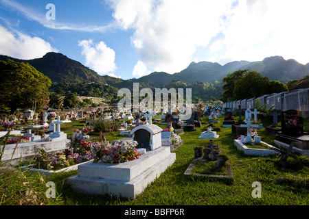 Cemetery of the capital city Victoria, Mahe Island, Seychelles, Indian Ocean, Africa Stock Photo