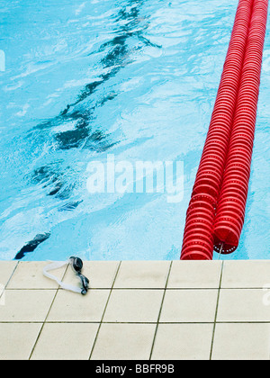 Pool edge lane and goggles at a Swimming pool in Edinburgh Stock Photo
