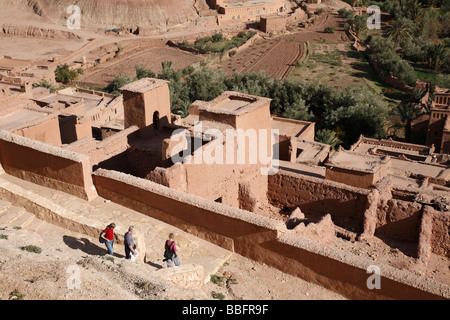 Africa, North Africa, Morocco, Atlas Region, Ouarzazate, Ait Benhaddou, Kasbah, Tourists Stock Photo