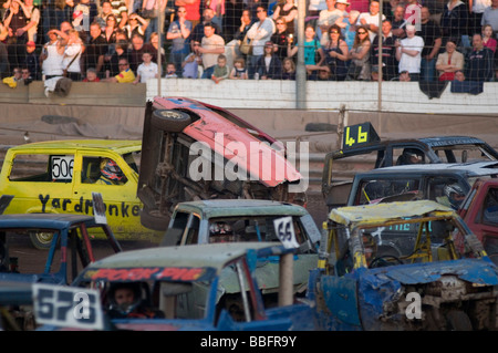 reliant robin three wheeler rolling upside down in a race Stock Photo