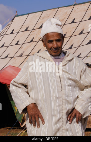 Africa, North Africa, Morocco, Meknes, Berber Man, Decorated Tent Stock Photo