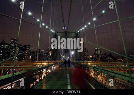 Brooklyn Bridge at Night, Lower Manhattan, New York City, NYC, USA, United States of America Stock Photo