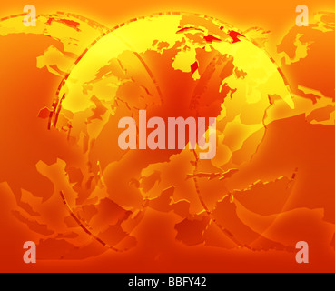 Glowing translucent world map globes Americas Asia Europe Africa Stock Photo