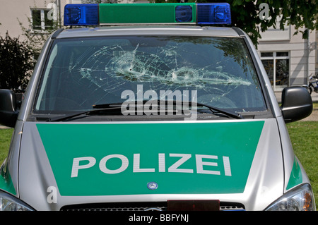 Police car at a demonstration against a neo-Nazi march in Ulm, Baden-Wuerttemberg, Germany, Europe Stock Photo