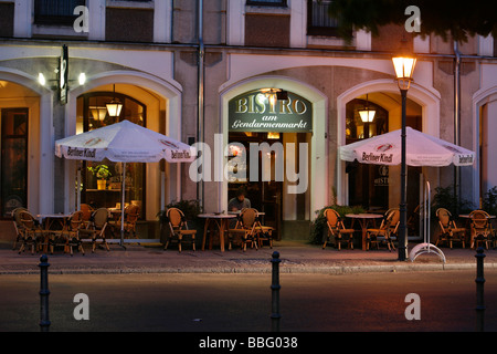 Bistro at the Gendarmenmarkt square, illuminated in the evening, Berlin, Germany, Europe Stock Photo