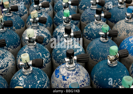 Scuba tanks at dive shop. Stock Photo