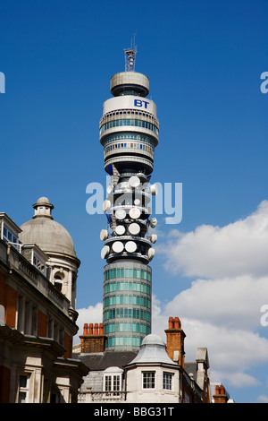 BT or Post Office Tower London communication and  revolving restaurant designed by architects Eric Bedford and G. R. Yeats. Stock Photo