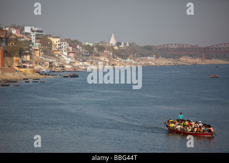 Boat on the Ganges River in Varanasi India Stock Photo