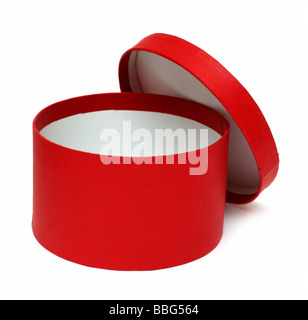 open red round box isolated on white Stock Photo