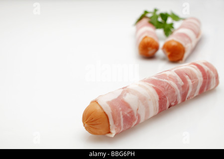 Bernese sausage wrapped in bacon Stock Photo