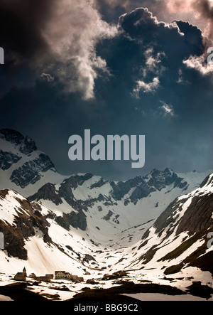 Stormy atmosphere in the Alpstein mountain range, Meglisalp, Saentis, Altmann, Swiss Alps, Switzerland, Europe Stock Photo