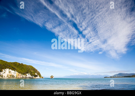 Cloud formations over Golden Bay from Puponga Nelson South Island New Zealand Stock Photo