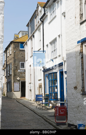 Narrow street cottages and small Cafe in 'The Digey' in 'St Ives', Cornwall Stock Photo