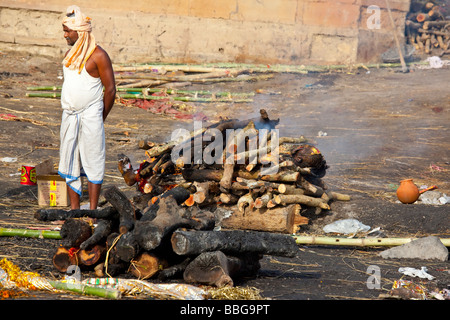 Hindu Body Burning on the Ghat in Varanasi India Stock Photo