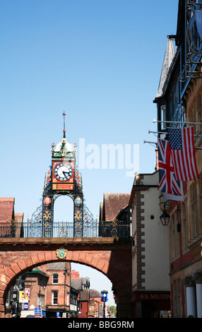 Eastgate Street and Victorian Clock Chester City England UK United Kingdom Stock Photo