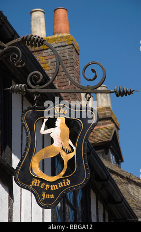 Rye, E Sussex, England, UK. Mermaid inn sign in Mermaid Street Stock Photo