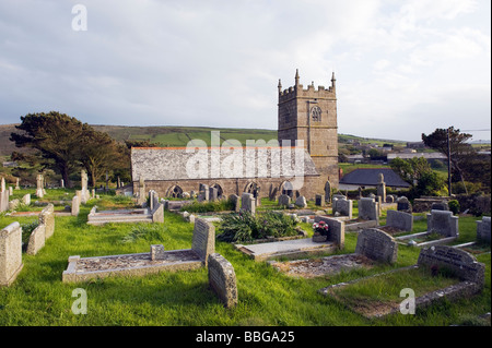 Parish Church of Saint Senara Zennor in Cornwall and graveyard,England, 'Great Britain' Stock Photo