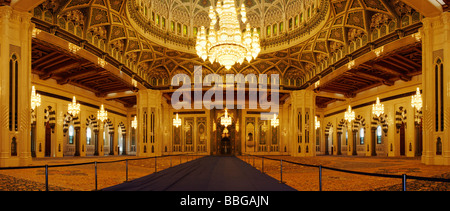 Central prayer hall at the Sultan Qaboos Grand Mosque, Muscat, Sultanate of Oman, Arabia, Middle East Stock Photo