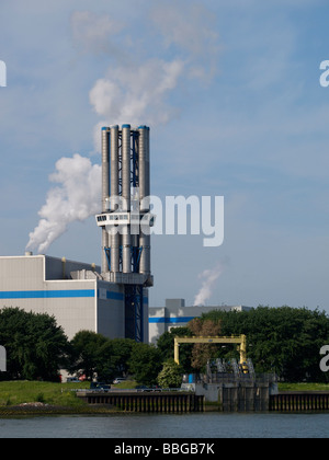 Waste burning factory along the Maas river Rotterdam port area Zuid Holland the Netherlands Stock Photo
