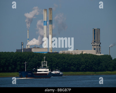 Waste burning factory along the Maas river Rotterdam port area Zuid Holland the Netherlands Stock Photo