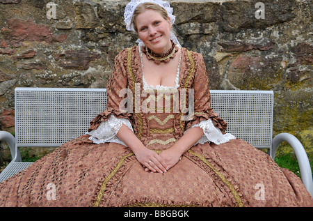 Life in the Baroque period of the 18th Century, girl in dress Robe a la Francaise with headdress, Schiller Jahrhundertfest cent Stock Photo