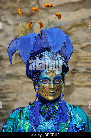 Life in the Baroque period of the 18th Century, Venetian mask 'Blue Flower', Schiller Jahrhundertfest century festival Stock Photo