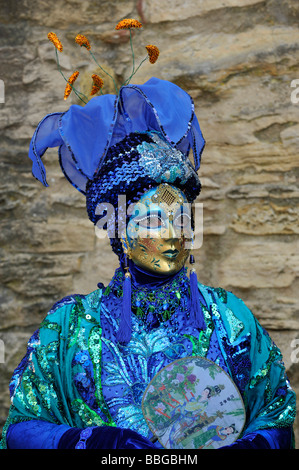 Life in the Baroque period of the 18th Century, Venetian mask 'Blue Flower', Schiller Jahrhundertfest century festival Stock Photo