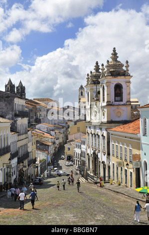 Largo do Pelourinho square and church Igreja do Rosário dos Pretos, Salvador, Bahia, UNESCO World Heritage Site, Brazil, South  Stock Photo