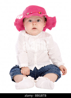 Cute baby with red hat looking to camera Stock Photo