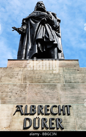 Albrecht Duerer monument against a blue sky, Nuremberg, Middle Franconia, Bavaria, Germany, Europe Stock Photo