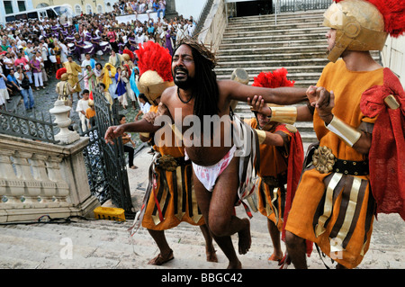 Suffering Jesus Christ on the Way of the Cross, open-air performance on Good Friday, Salvador, Bahia, Brazil, South America Stock Photo