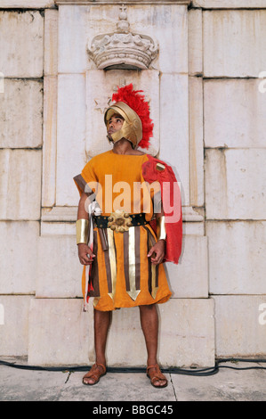 Roman soldier during an outdoor performance on Good Friday, Salvador, Bahia, Brazil, South America Stock Photo