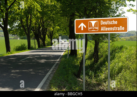 Sign 'Deutsche Alleenstrasse', Rheinisch Bergischer Kreis district, North Rhine-Westphalia, Germany, Europe Stock Photo