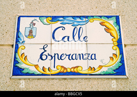 Street sign, Spanish tiles, azulejos, Calle Esperanza, Street of Hope, Costa Calida, Murcia, Spain, Europe Stock Photo