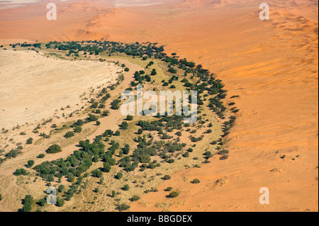 Kuiseb valley between sand and stone desert, aerial picture, Namibia, Africa Stock Photo