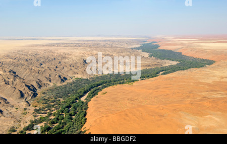 Kuiseb valley between sand and stone desert, aerial picture, Namibia, Africa Stock Photo