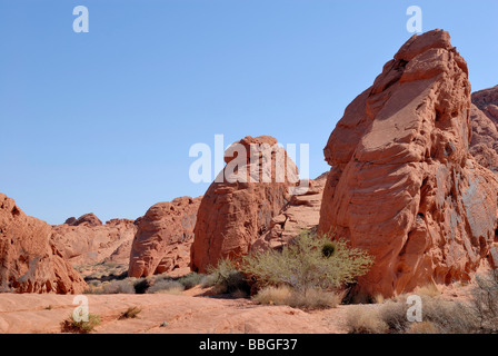 Sandstone formations, red, rip-like, Valley of Fire State Park, northeastern of Las Vegas, Nevada, USA Stock Photo