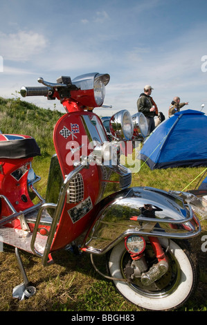 Scooters in festival campsite at the Northern Soul Modernist Weekender, Newton upon Derwent, York, North Yorkshire Stock Photo