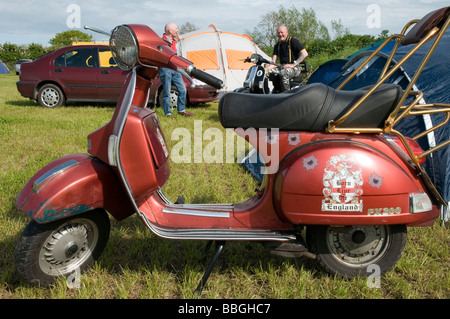 Scooter in festival campsite at the Northern Soul Modernist Weekender, Newton upon Derwent, York, North Yorkshire Stock Photo