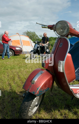 Scooters in festival campsite at the Northern Soul Modernist Weekender, Newton upon Derwent, York, North Yorkshire Stock Photo