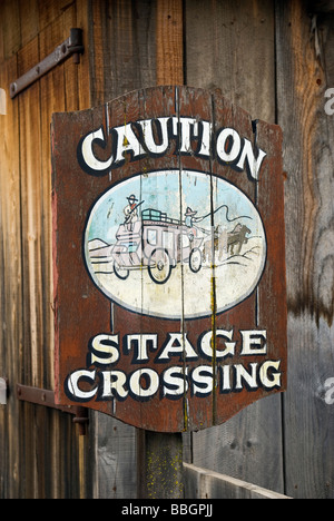 Stagecoach sign at Columbia State Historic Park Gold Country California USA Stock Photo