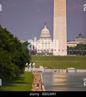 WASHINGTON DC USA Reflecting Pool Washington Monument and U S Capitol on National Mall Stock Photo