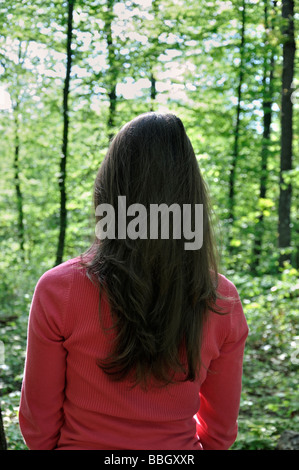 Young Woman in Woods Stock Photo