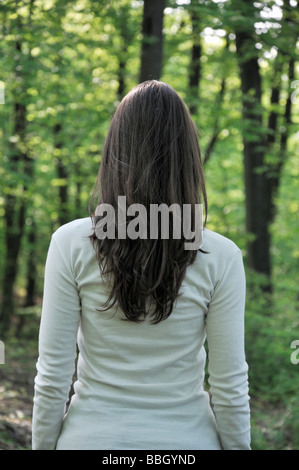 Young Woman in Woods Stock Photo