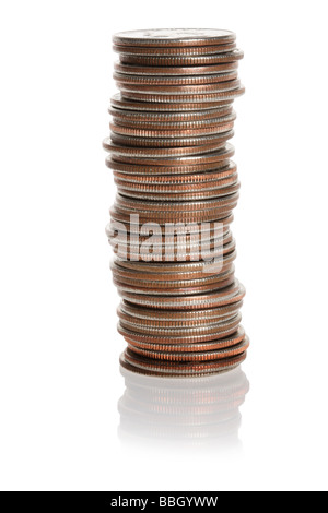 Stack of quarters on white background Stock Photo