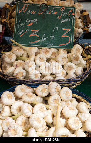 White Garlic at a French Market in St Anns Square Manchester England Stock Photo