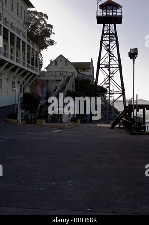 Alcatraz prison entry point and guard tower from the dock Stock Photo