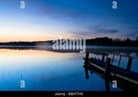 Tranquil landscape ar dawn Lakeland Karelia Finland Stock Photo