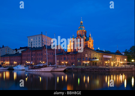 Uspenski Cathedral and Northern Harbour at night Helsinki Finland Stock Photo