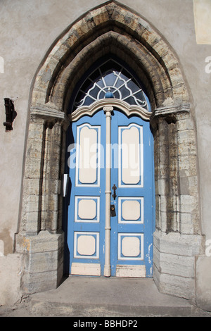 wooden door at facade of old house in Tallinn, Republic of Estonia, Europe. Photo by Willy Matheisl Stock Photo